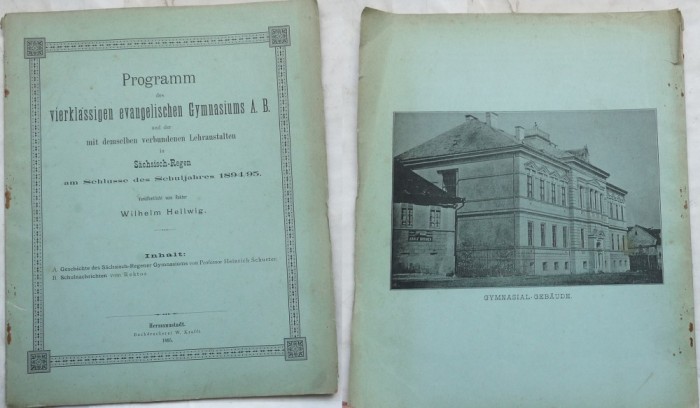 Hellzig , Programul Liceului protestant de 4 clase , Sibiu , 1895 , Hermannstadt