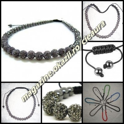 COLIER 30 CRISTALE SWAROVSKI GRI BLACK DIAMOND SHAMBALLA 14 HEMATITE foto