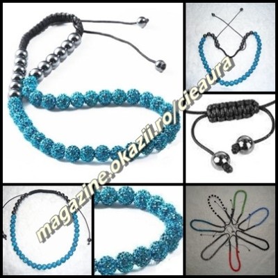 COLIER 30 PIETRE CRISTALE SWAROVSKI BLUE ZIRCON TURCOAZ SHAMBALLA SAMBALA SHAMBALA SAMBALLA CHAMBALA 14 HEMATITE MAGNETI FASHION MEDICINAL foto