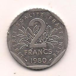 No(1) moneda-FRANTA-2 FRANCS 1980 foto