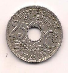 No(1) moneda-FRANTA-25 centime 1925 foto