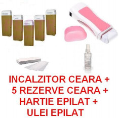 INCALZITOR KIT SET EPILARE APARAT DE INCALZIT + 5 CARTUSE CEARA + HARTIE EPILAT + ULEI EPILAT foto