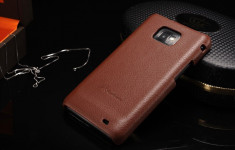 Husa / toc protectie piele Samsung Galaxy S2, S2 PLUS lux, - fara clapeta, maro foto