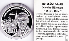 Seria ROMANI MARI,Nicolae Balcescu,argint pur 0,999;10,37 gr foto