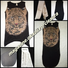 ROCHIE NEAGRA SEMITRANSPARENTA ANIMAL PRINT IMPRIMEU CAP TIGRU SPATE LUNG TRENA COADA FIRMA BRAND STRADIVARIUS made in EGYPT COLECTIE NOUA foto