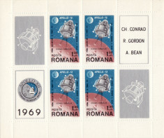 BLOC TIMBRE ROMANIA COSMOS V APOLLO 12 1969 foto