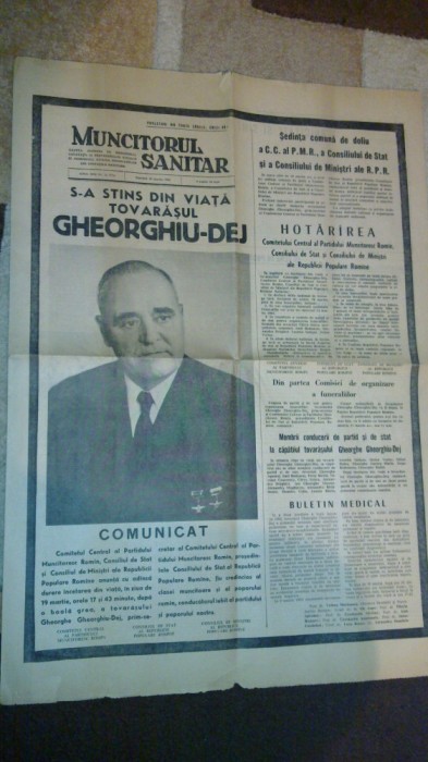 ziarul muncitorul sanitar 20 martie 1965 ( moartea lui gheorghiu dej ) foto mare ziarul muncitorul sanitar 20 martie 1965 ( moartea lui gheorghiu dej ) foto mare