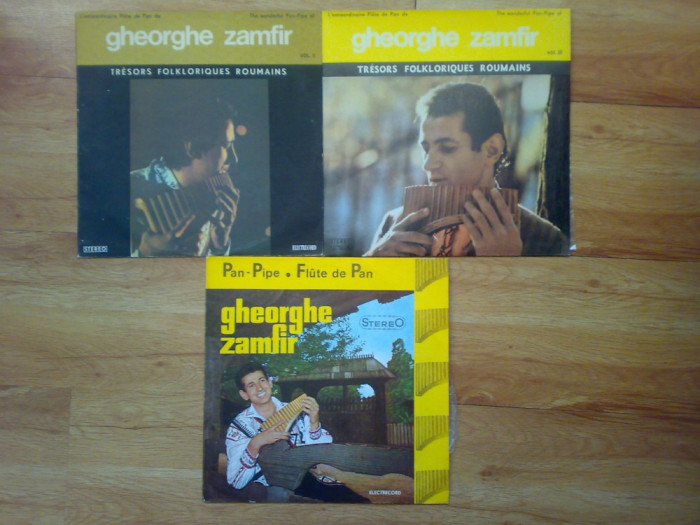 Vand 3 discuri vinil GHEORGHE ZAMFIR : tresors folklorigues roumains - the wonderful Pan-pipe vol. 2 si 3 , Pan-Pipe / Flute de pan vinil vinyl