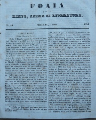 Foaia pentru minte , inima si literatura , nr. 18 , 1853 , Brasov , Muresanu foto