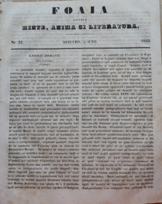 Foaia pentru minte , inima si literatura , nr. 22 , 1853 , Brasov , Muresanu foto