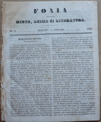 Foaia pentru minte , inima si literatura , nr. 2 , 1853 , Brasov , Muresanu foto