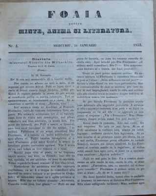 Foaia pentru minte , inima si literatura , nr. 4 , 1853 , Brasov , Muresanu foto