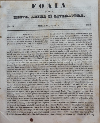 Foaia pentru minte , inima si literatura , nr. 28 , 1853 , Brasov , Muresanu foto