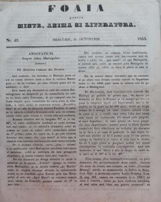 Foaia pentru minte , inima si literatura , nr. 42 , 1853 , Brasov , Muresanu foto