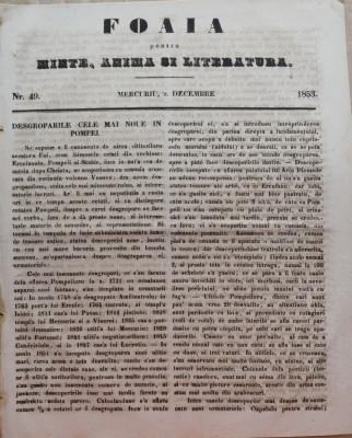 Foaia pentru minte , inima si literatura , nr. 49 , 1853 , Brasov , Muresanu foto