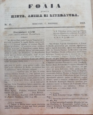 Foaia pentru minte , inima si literatura , nr. 45 , 1853 , Brasov , Muresanu foto