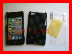 HC214 - Husa Carcasa protectie plastic - Ipod Touch 4G - strasuri negre + FOLIE! foto