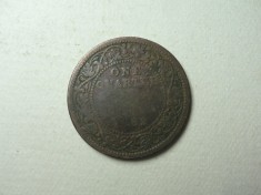 COLONIE ENGLEZA - INDIA - ONE QUARTER ANNA - 1862 - REGINA VICTORIA