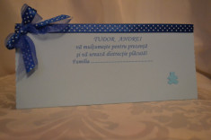 Plic bani/ place card botez/ nunta model blue dotts foto