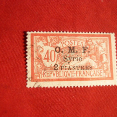Timbru 2 Piastri pe 40 C rosu ,OMF Syria -Ocupatie Franc.in Turcia 1920