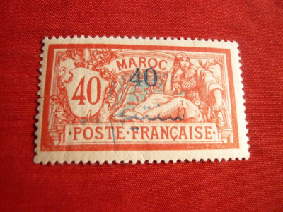 Timbru 40C pe 40C rosu Maroc ocup.Franceza1911 .nestamp.cu sarniera foto