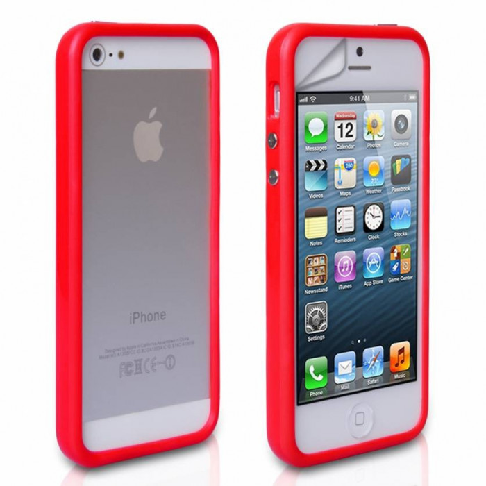 Bumper rosu iphone 5 + folie protectie ecran