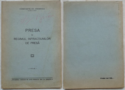 Aramescu , Presa si regimul infractiunilor de presa , 1938 , autograf din Balcic foto
