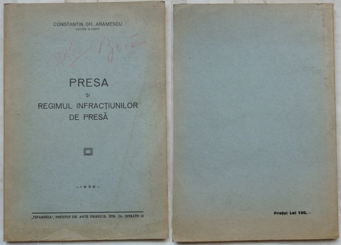 Aramescu , Presa si regimul infractiunilor de presa , 1938 , autograf din Balcic