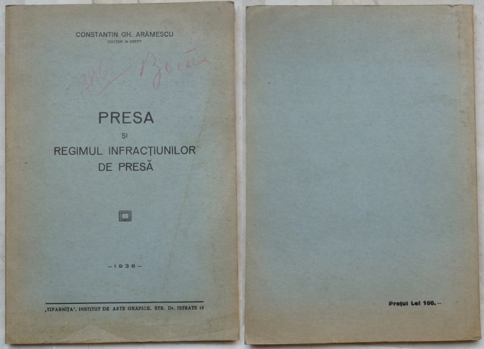 Aramescu , Presa si regimul infractiunilor de presa , 1938 , autograf din Balcic
