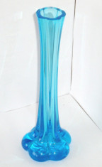Vaza cristal albastru Laguna suflata si modelata manual - Soliflora - stil Murano (3 + 1 GRATIS!) foto