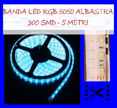 Banda 300 LED Leduri 5050 Albastru (Albastra) - 5 Metri, Impermeabila , Flexibila - Poze reale !!! Pret pentru o rola numai 99,99 lei / 5 metrii !! foto