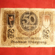 Bancnota notgeld 50 Pf oras Wurzburg 1920 ,cal.medie