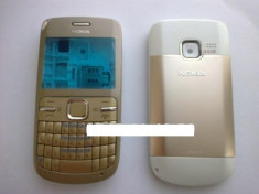 Vand Carcasa Nokia C3 Noua Completa Gold Auriu Aurie - Alba foto