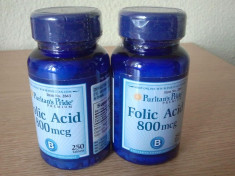 Acid folic 800 mcg, flacon 250 de tablete, import SUA. Garantat cel mai mic pret pe okazii! foto