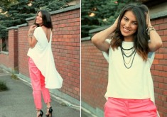 REDUCERE!! Pantaloni H&amp;amp;amp;M chino roz - corai, material usor elastic, noi cu eticheta, marimea 36 foto