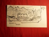 Tus -Caricatura - SINAIA , semnat A , dim. 17.5 x 11 cm