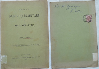 Sinescu , Despre numiri si inaintari in Magistratura , 1906 , circulata , timbru foto
