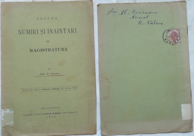 Sinescu , Despre numiri si inaintari in Magistratura , 1906 , circulata , timbru foto