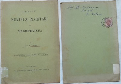 Sinescu , Despre numiri si inaintari in Magistratura , 1906 , circulata , timbru foto