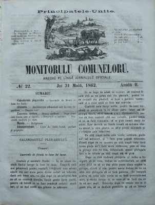 Principatele Unite , Monitorul comunelor , nr . 22 , Joi 31 Mai , 1862 foto