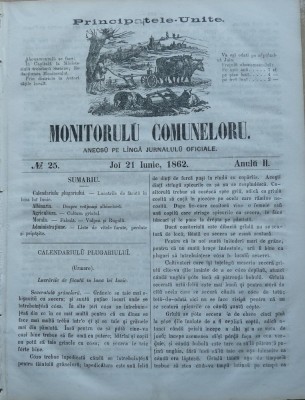 Principatele Unite , Monitorul comunelor , nr . 25 , Joi 21 Iunie , 1862 foto