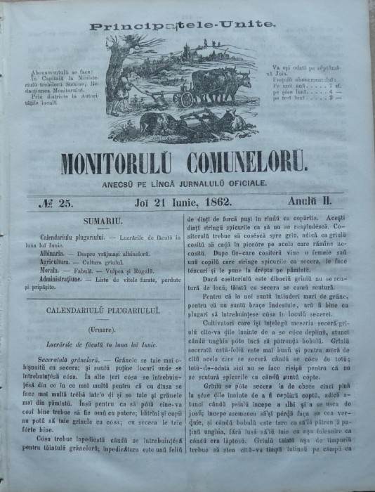Principatele Unite , Monitorul comunelor , nr . 25 , Joi 21 Iunie , 1862
