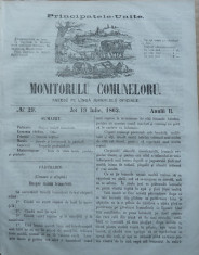 Principatele Unite , Monitorul comunelor , nr . 29 , Joi 19 Iulie , 1862 foto