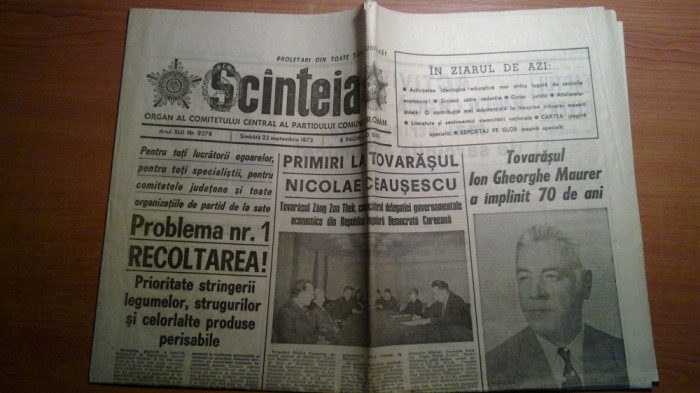 ziarul scanteia 23 septembrie 1972 (ion gheorghe maurer a implinit 70 de ani )