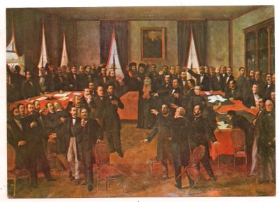 carte postala(ilustrata)-PROCLAMAREA UNIRII- Pictura de Th. Aman foto
