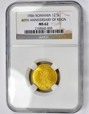 ticuzz - Romania 12 1/2 Lei 1906 - moneda de aur - NGC MS62 - Rara in acest grad! foto