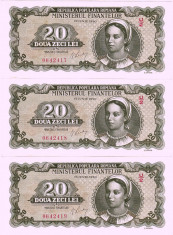 Lot 3 bancnote SERII CONTINUE,20 lei 1950, a.UNC foto