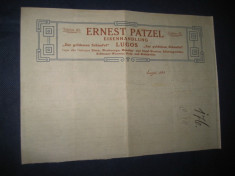 Act vechi-Reclama romaneasca de meserias- Ernst Patzel- Lugoj. foto