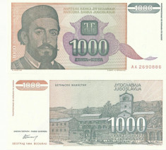 BANCNOTA IUGOSLAVIA 1000 DINARI NECIRCULATA foto