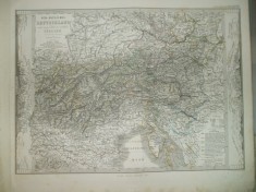 Harta Sud - estul Germaniei si nordul Italiei Gotha Justus Perthes 1867 de H. Berghaus